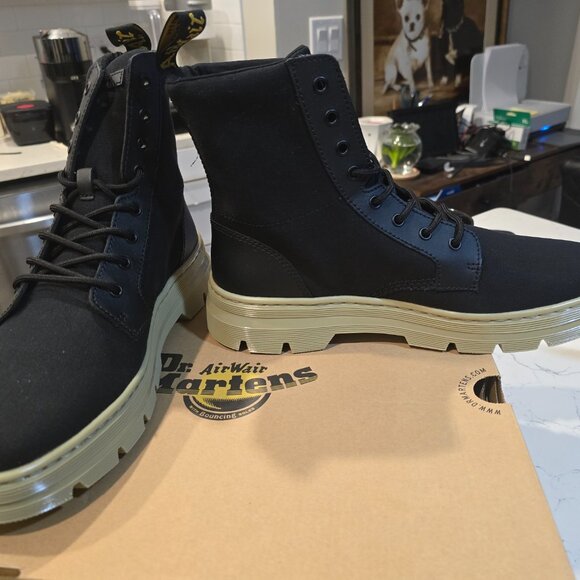 Dr. Martens Combs Boots Black Canvas 30826001 Black / Green Hi Mens Size 12 US - Picture 3 of 14